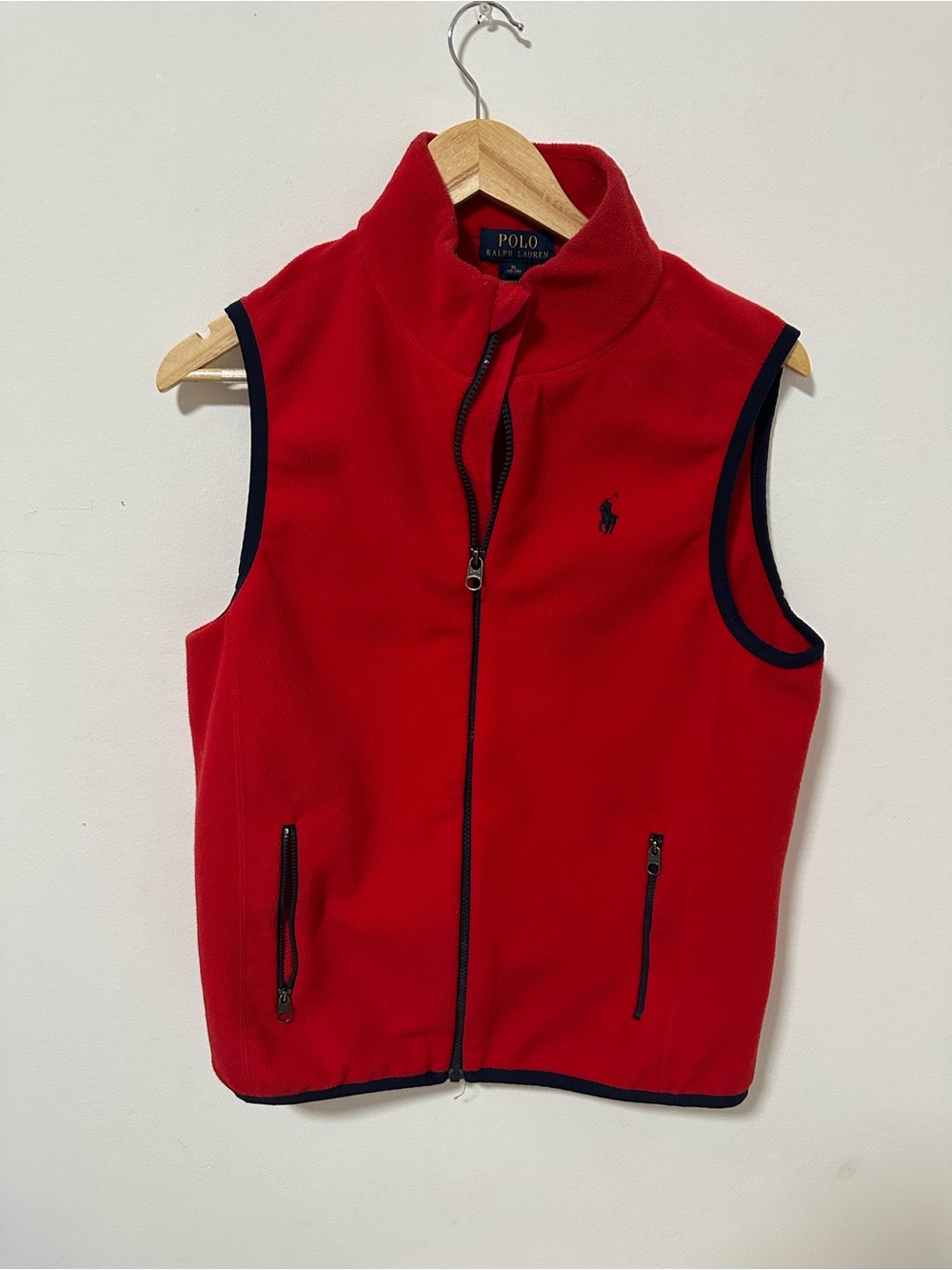 Polo by Ralph Lauren Red Fleece Vest with Navy Trim